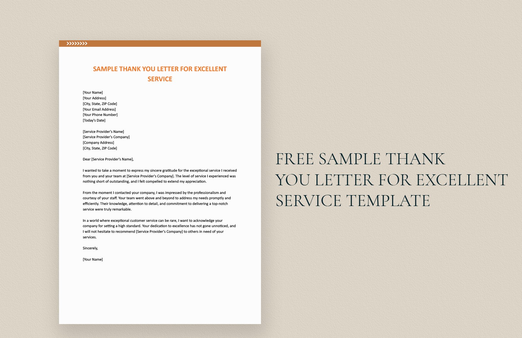 Sample Thank You Letter for Excellent Service Template