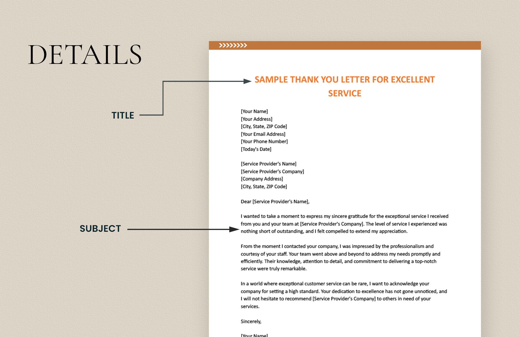 Sample Thank You Letter for Excellent Service Template