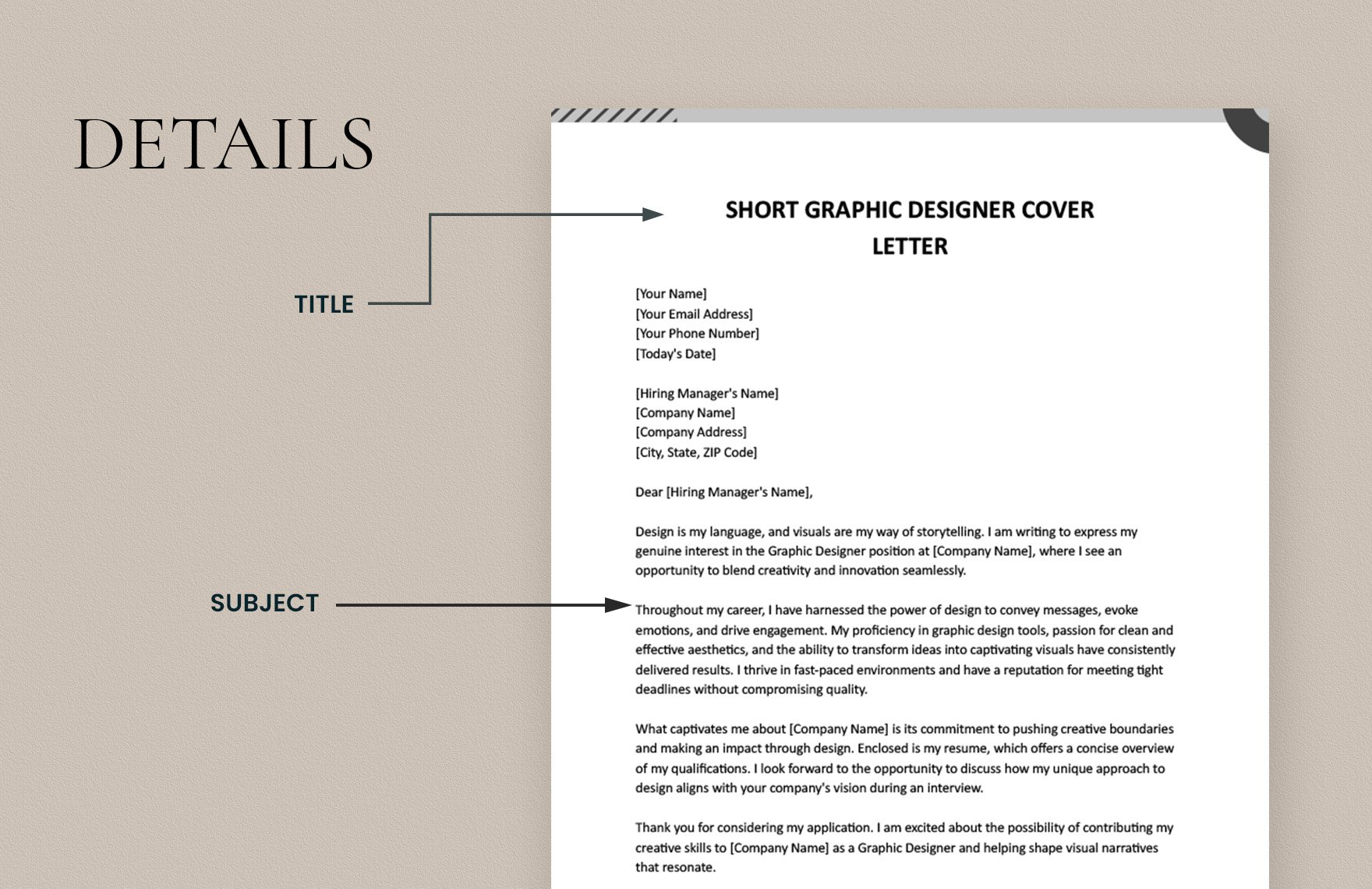 Short Graphic Designer Cover Letter Template