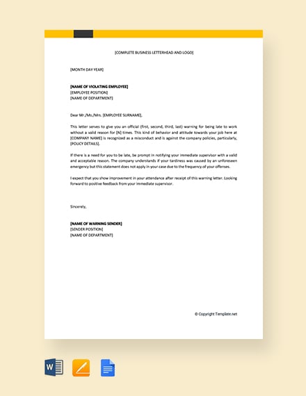 FREE Warning Letter for Late Attendance Template - Word ...