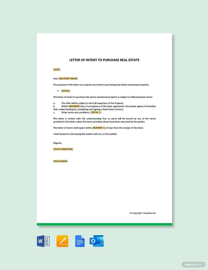 Letter Of Intent To Purchase Real Estate in Word, Google Docs, PDF, Apple Pages, Outlook