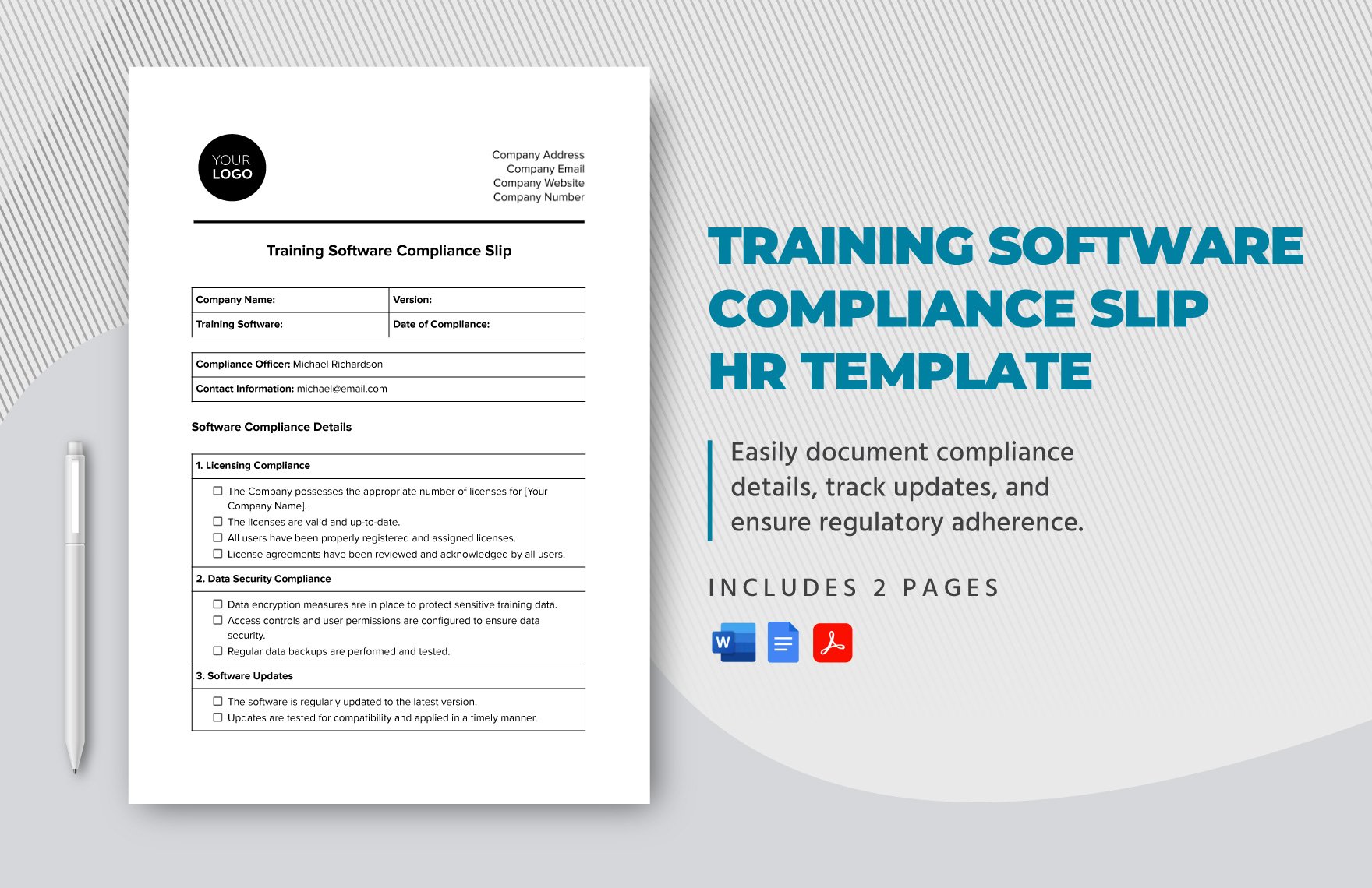 Training Software Compliance Slip HR Template