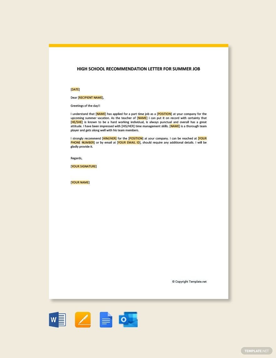 High School Recommendation Letter Template