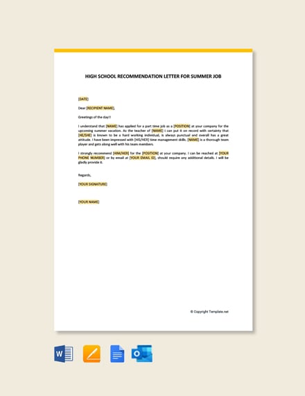 High School Recommendation Letter Template - Google Docs, Word, Apple Pages