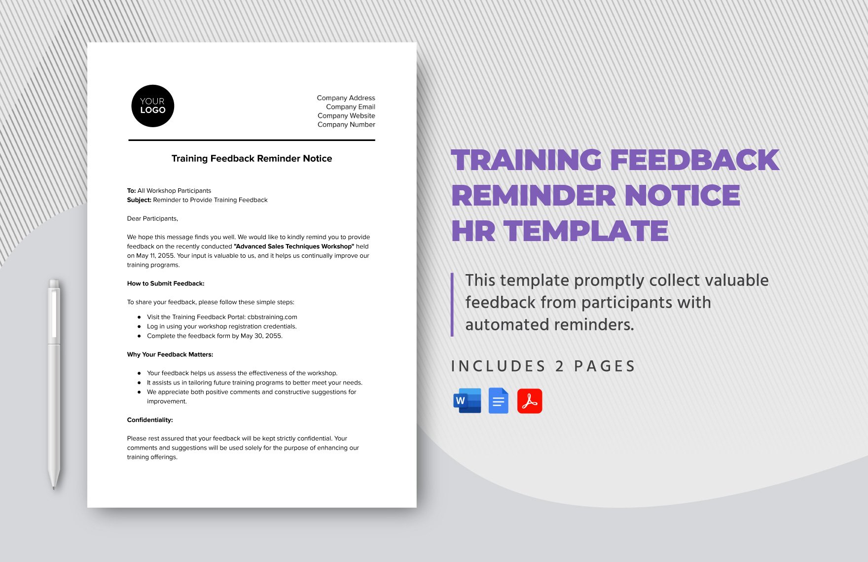 Training Feedback Reminder Notice HR Template in Word, Google Docs, PDF