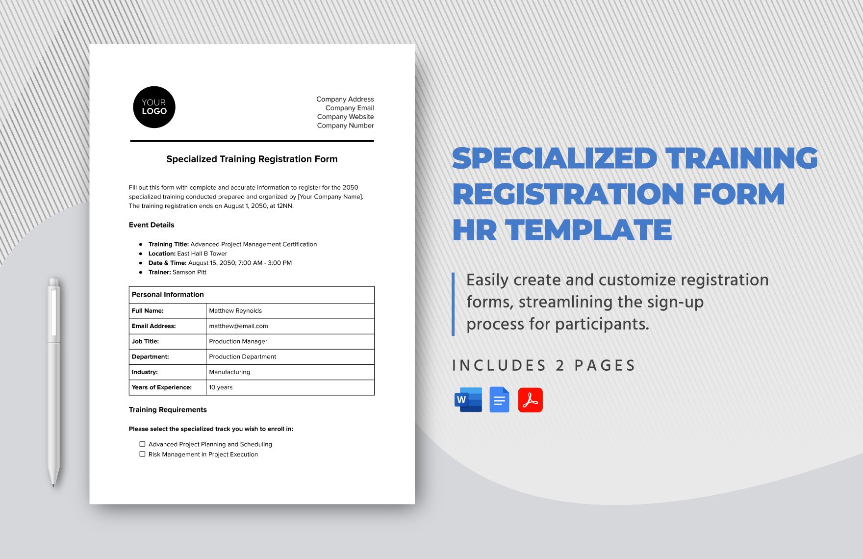 Specialized Training Registration Form HR Template in Word, Google Docs, PDF