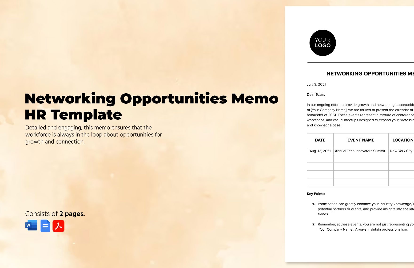 Networking Opportunities Memo HR Template in Word, Google Docs, PDF