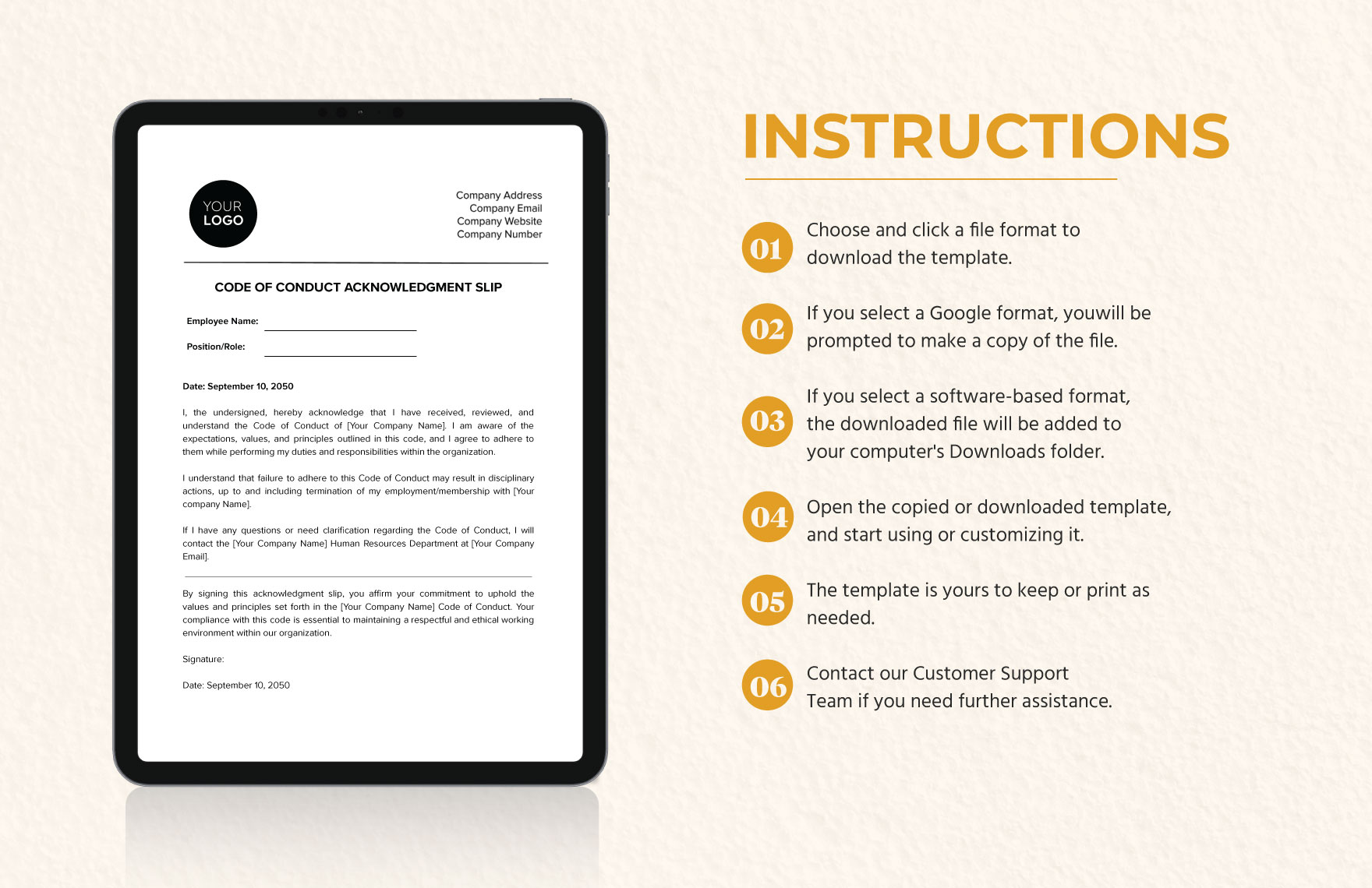  Code of Conduct Acknowledgment Slip HR Template