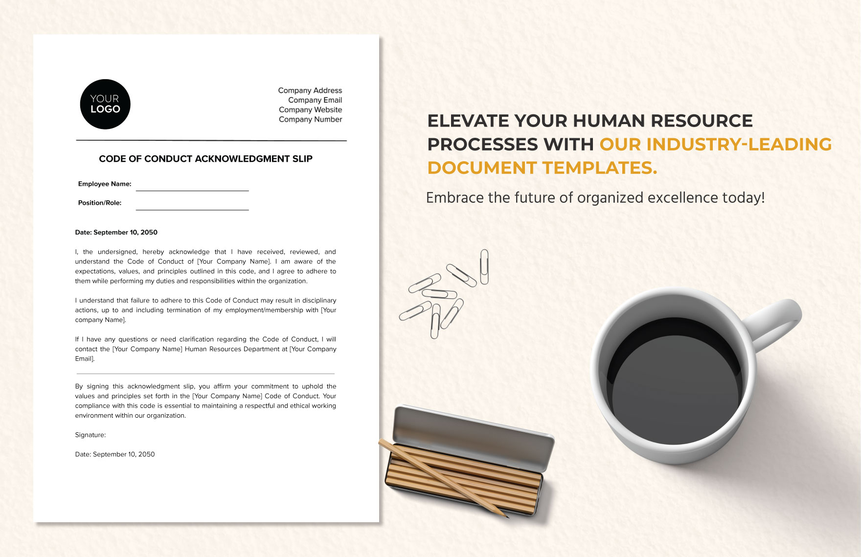  Code of Conduct Acknowledgment Slip HR Template