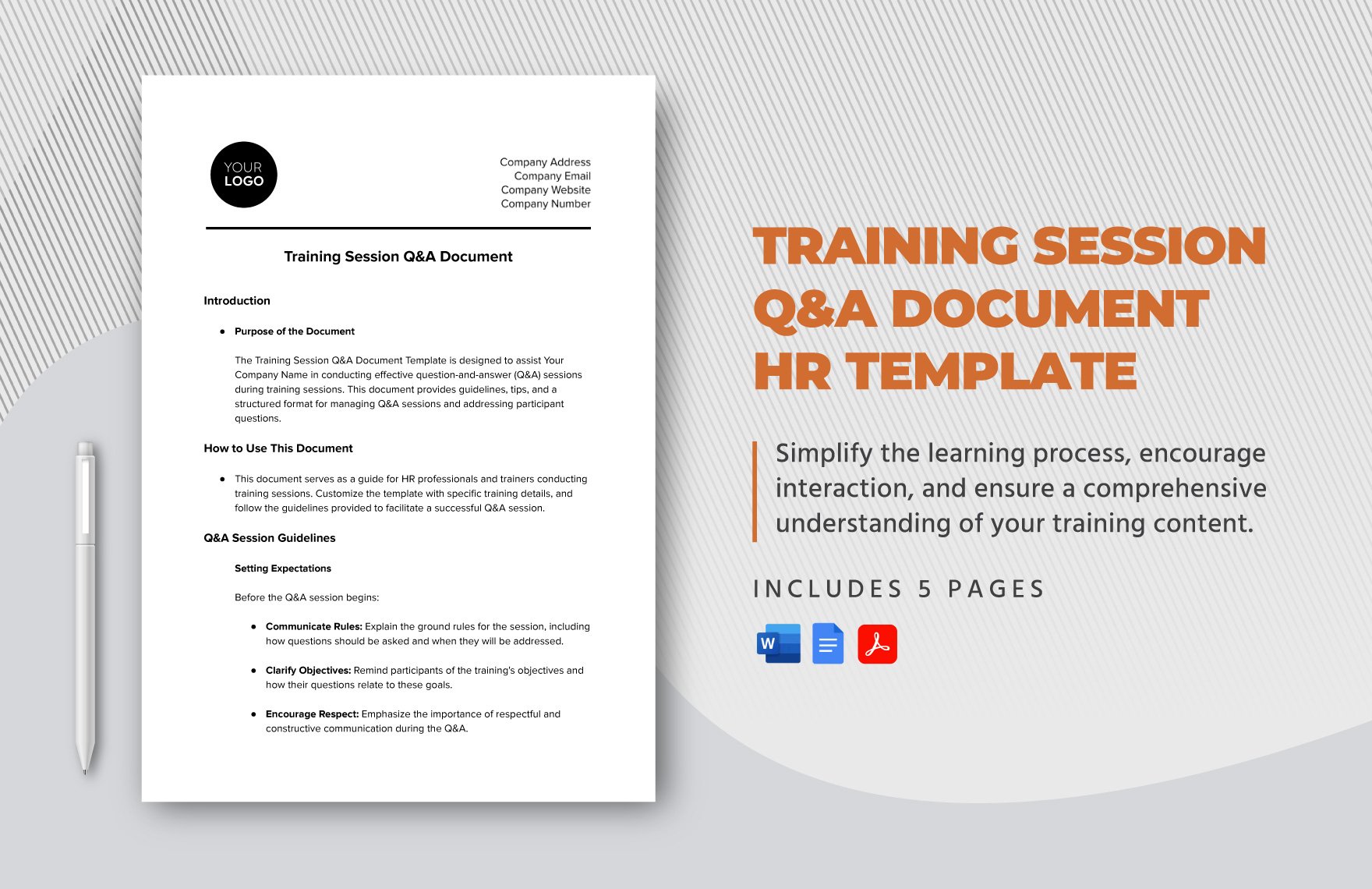 Training Session Q&A Document HR Template