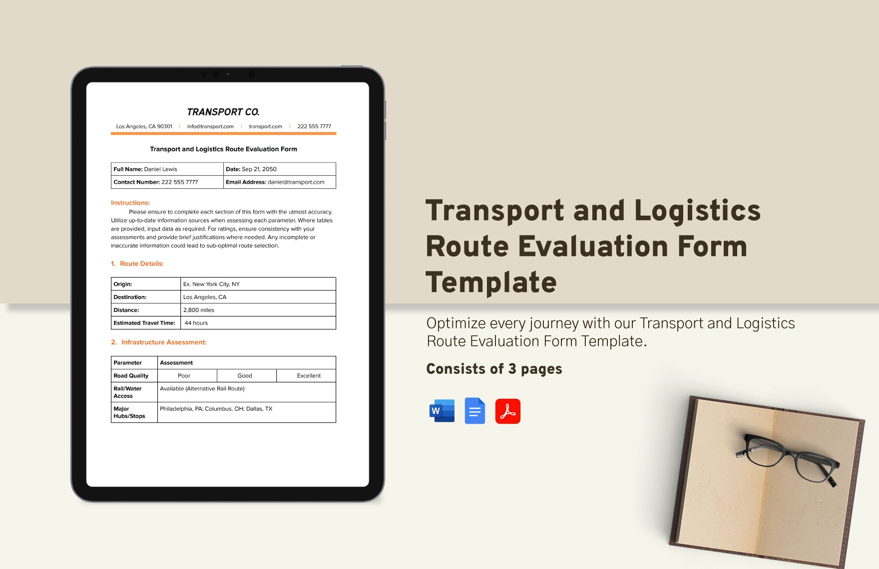 Transport and Logistics  Route Evaluation Form  Template in Word, Google Docs, PDF
