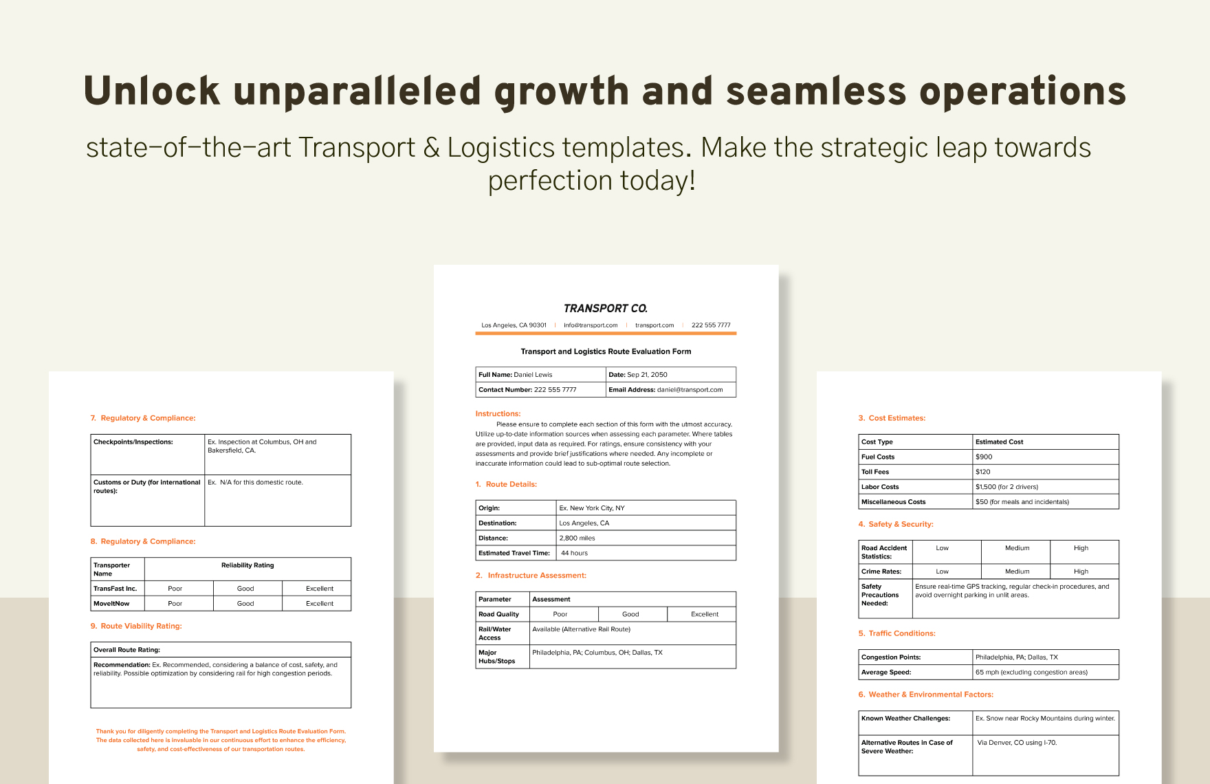 Transport and Logistics  Route Evaluation Form  Template