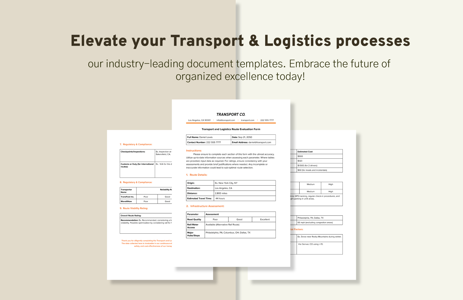 Transport and Logistics  Route Evaluation Form  Template