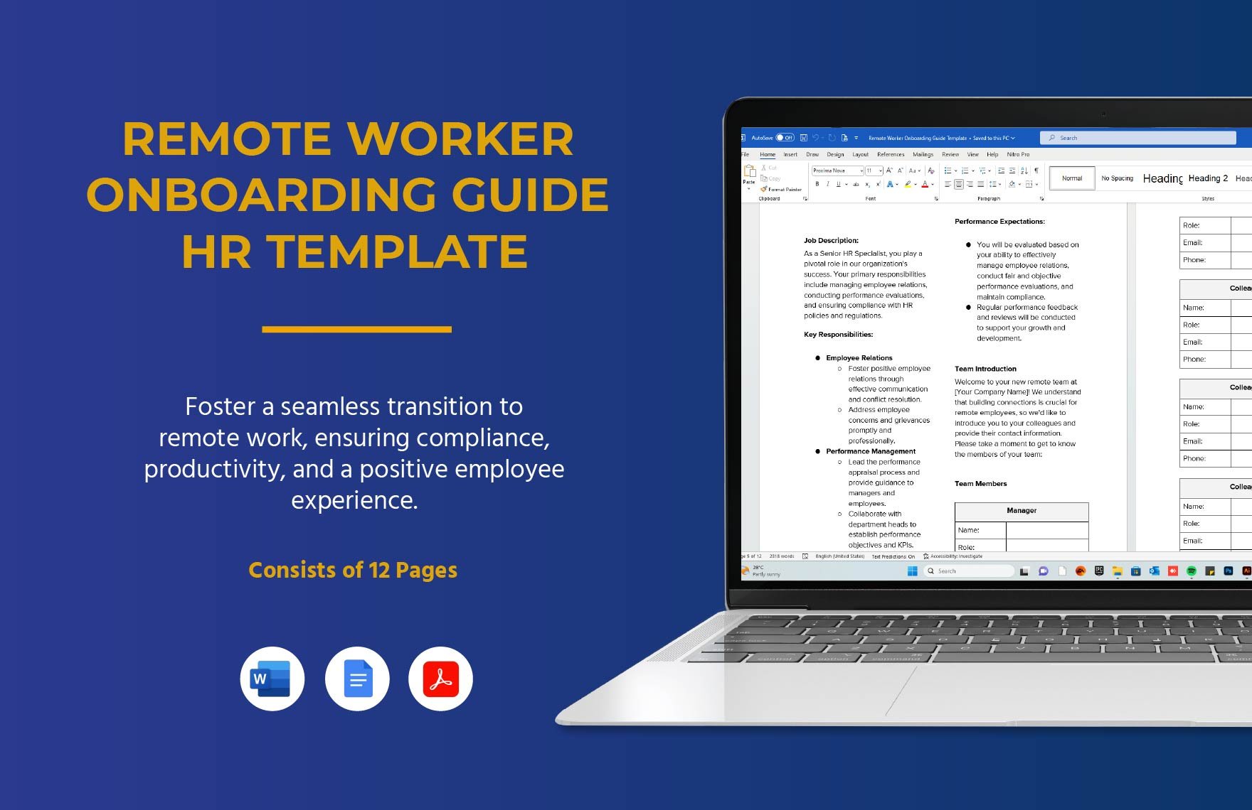 Remote Worker Onboarding Guide HR Template in Word, Google Docs, PDF