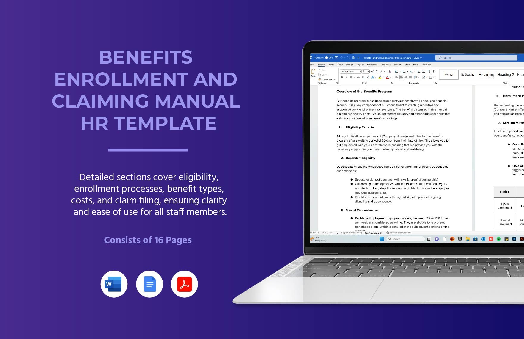 Benefits Enrollment and Claiming Manual HR Template in Word, Google Docs, PDF