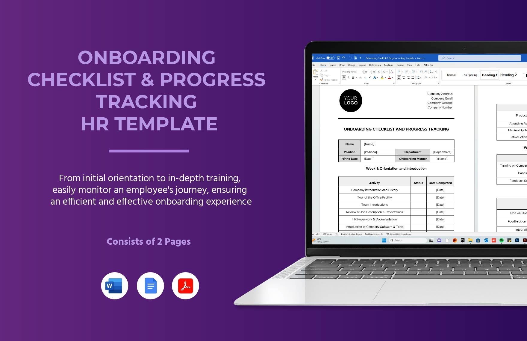 Onboarding Checklist & Progress Tracking HR Template