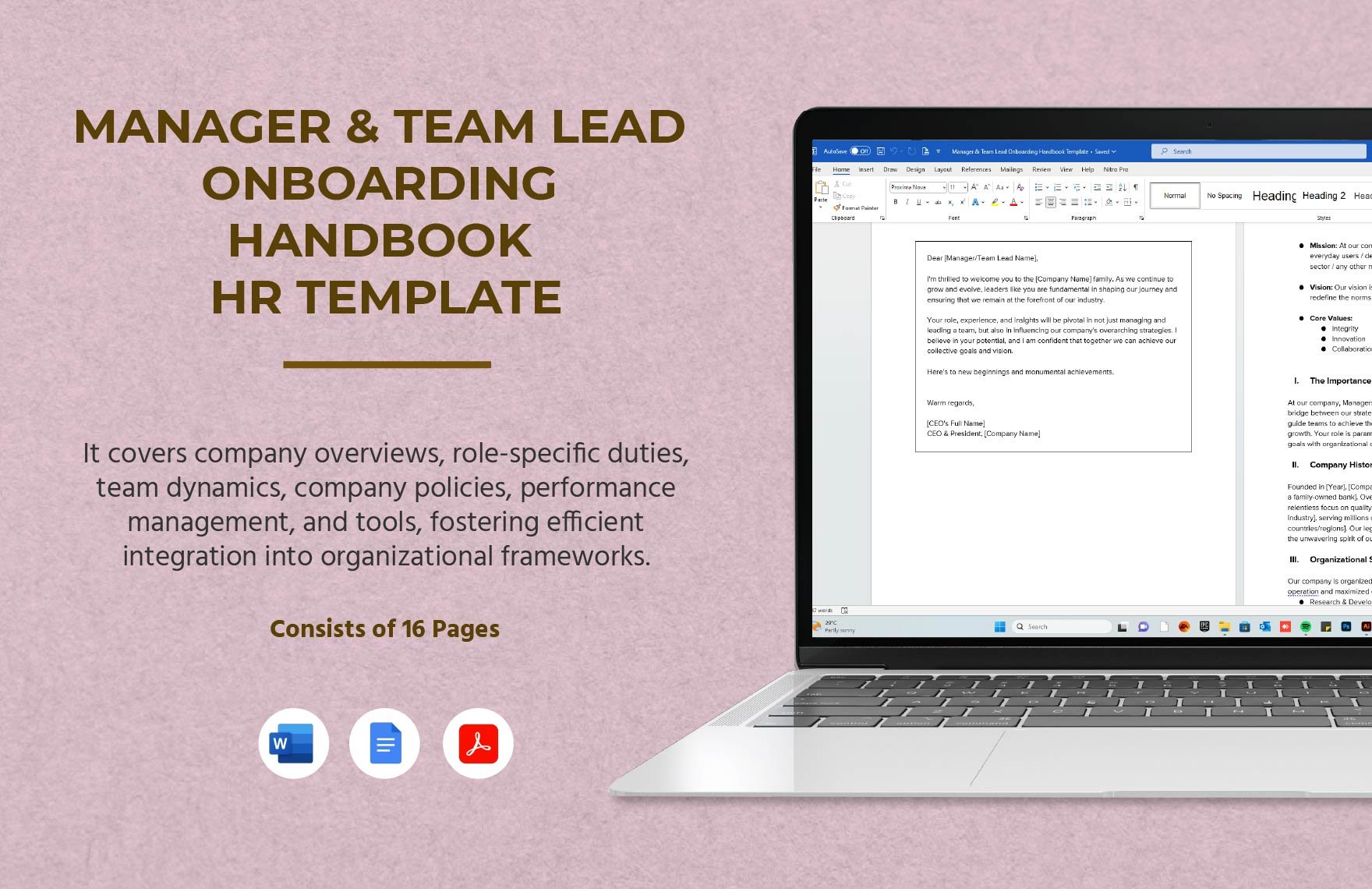 Manager & Team Lead Onboarding Handbook HR Template in Word, Google Docs, PDF