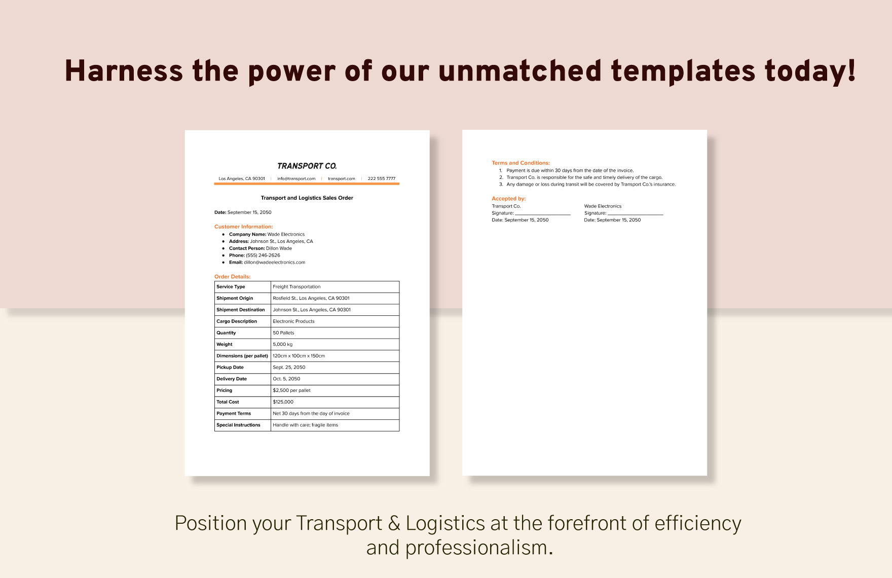 Transport and Logistics Sales Order Template