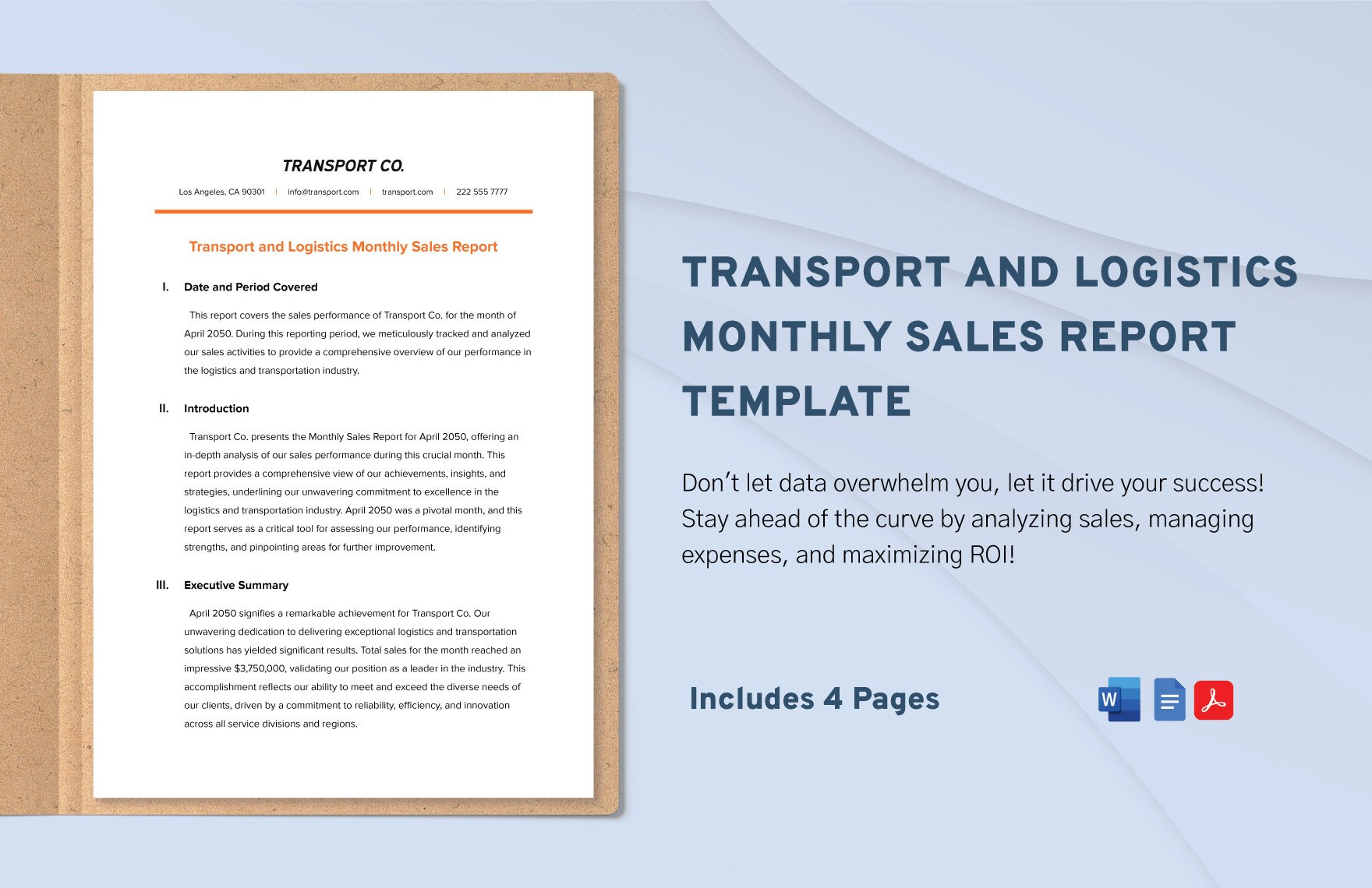 Transport and Logistics Monthly Sales Report Template