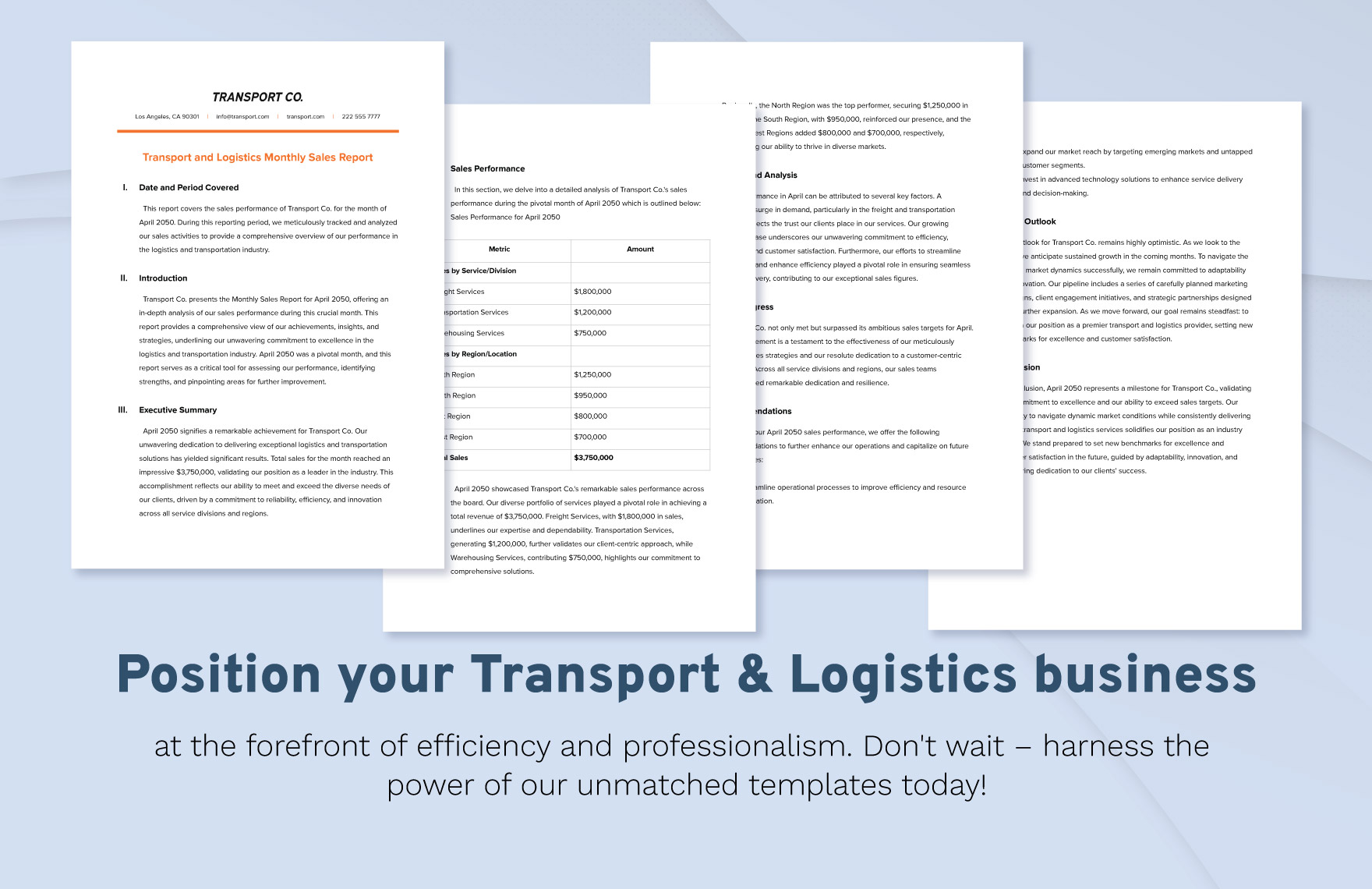 Transport and Logistics Monthly Sales Report Template