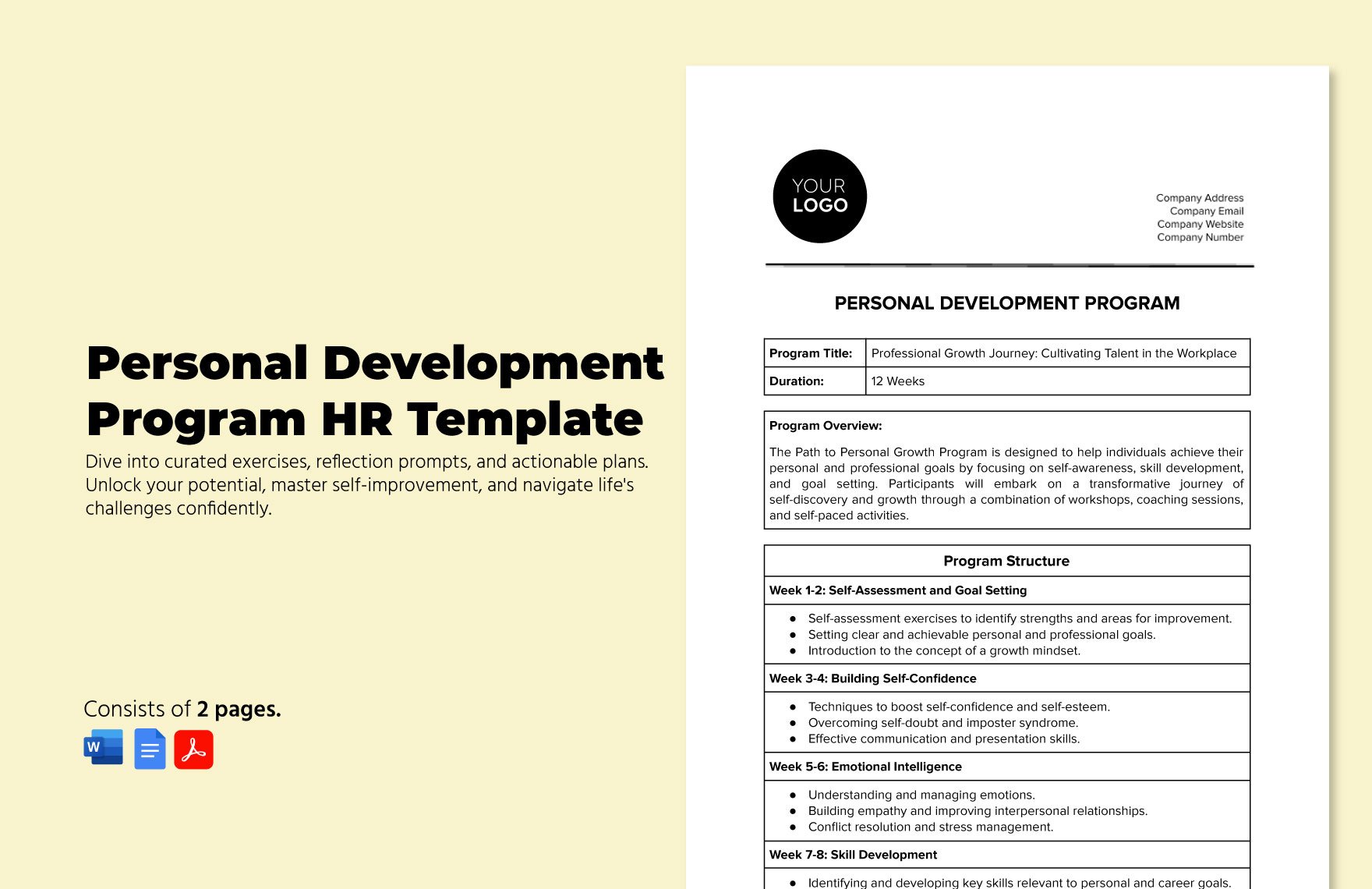 Personal Development Program HR Template in Word, Google Docs, PDF