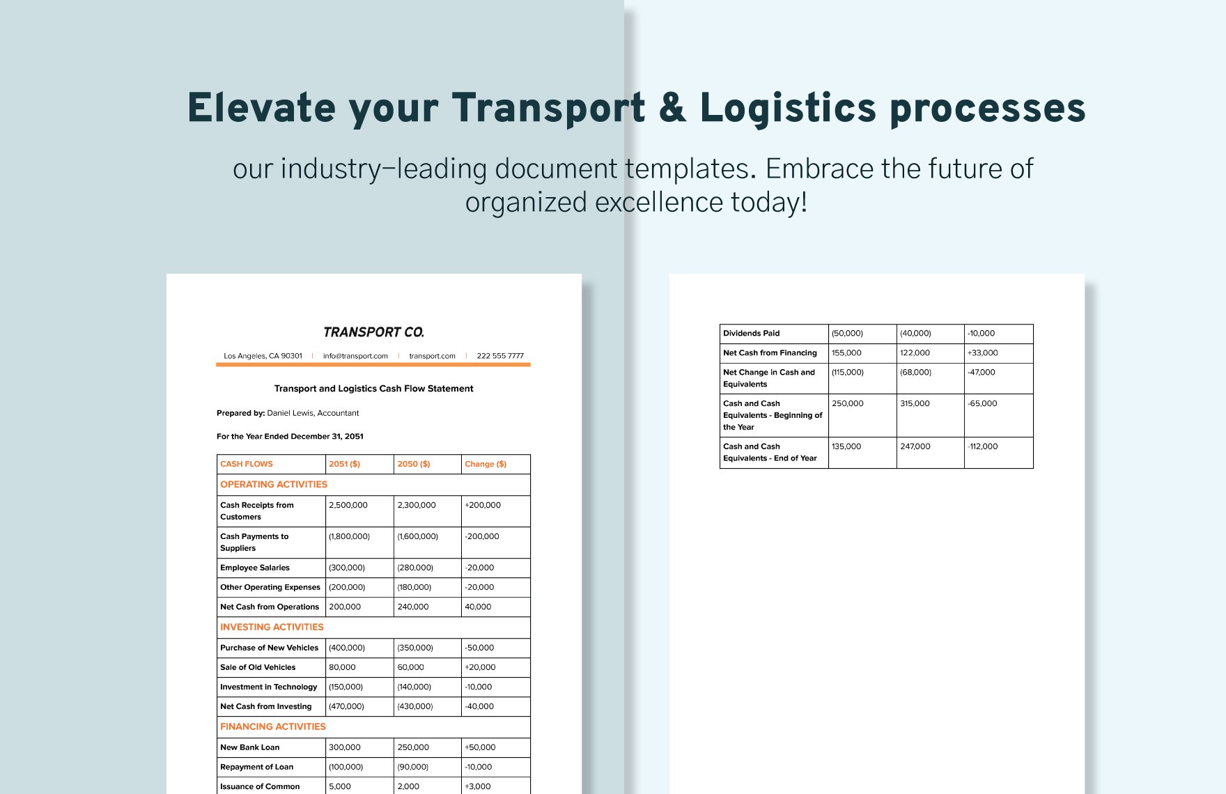 Transport and Logistics Cash Flow Statement Template
