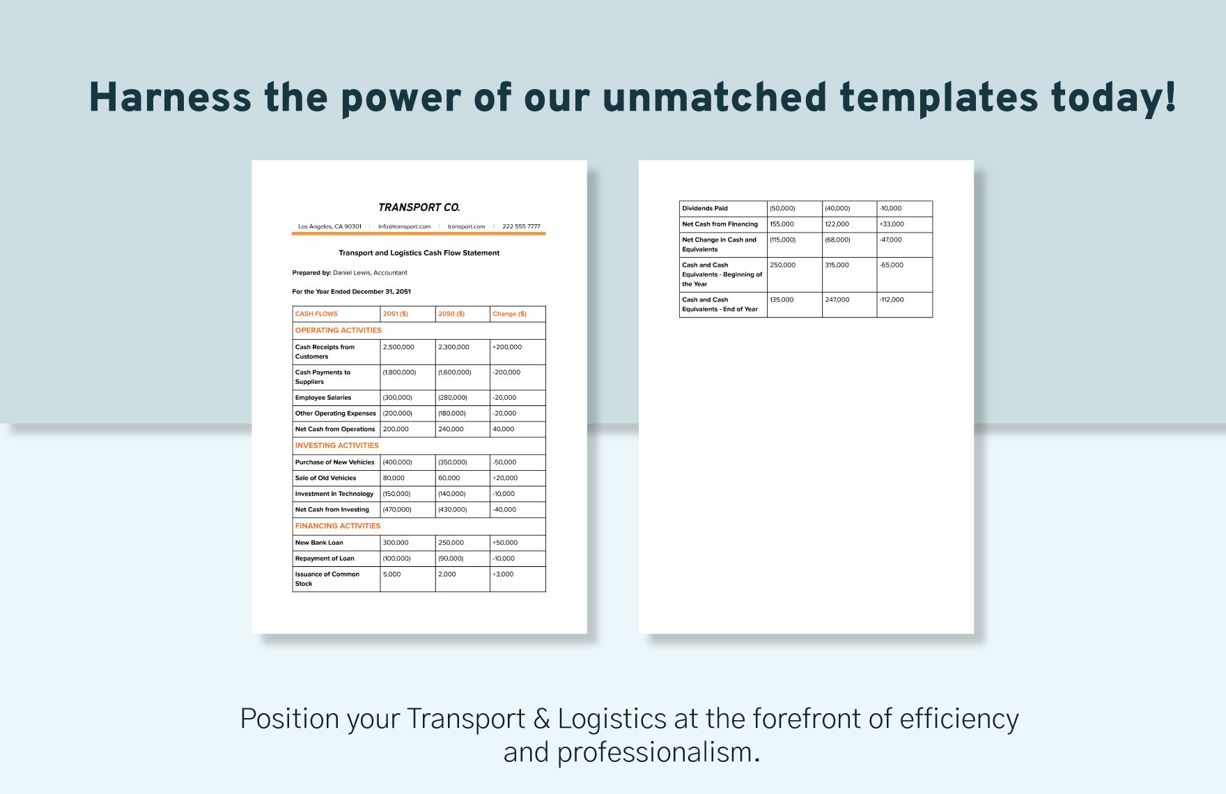 Transport and Logistics Cash Flow Statement Template