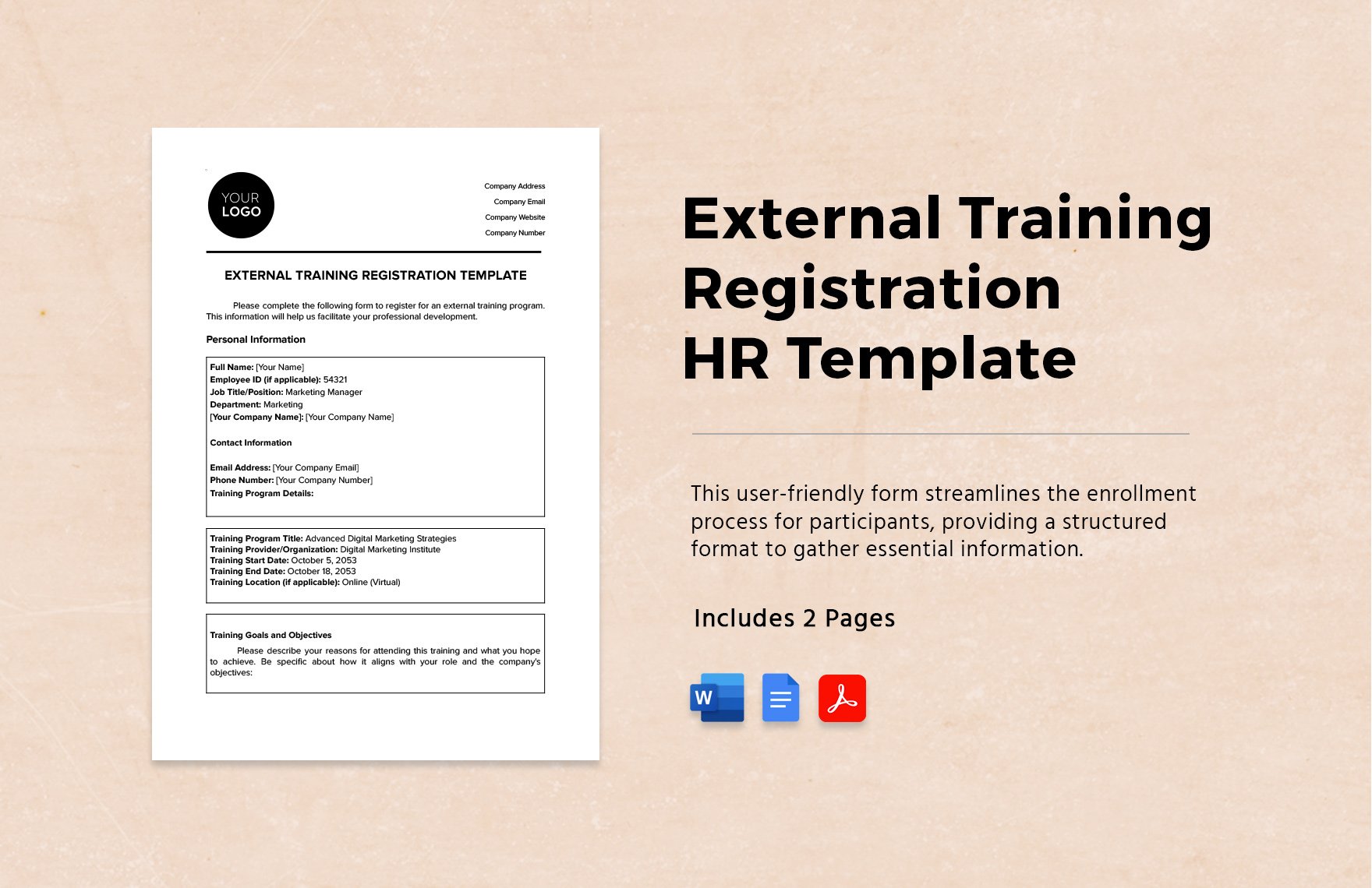 External Training Registration HR Template in Word, Google Docs, PDF