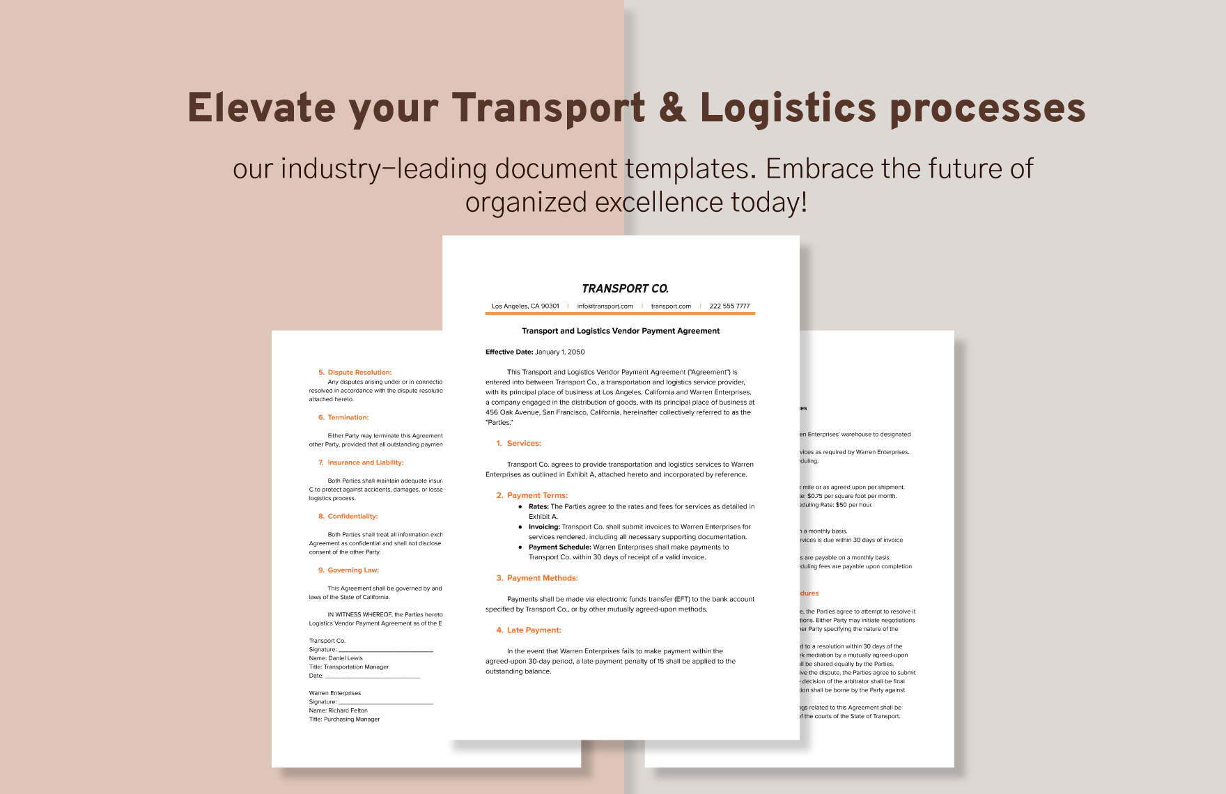 Transport and Logistics Vendor Payment Agreement Template
