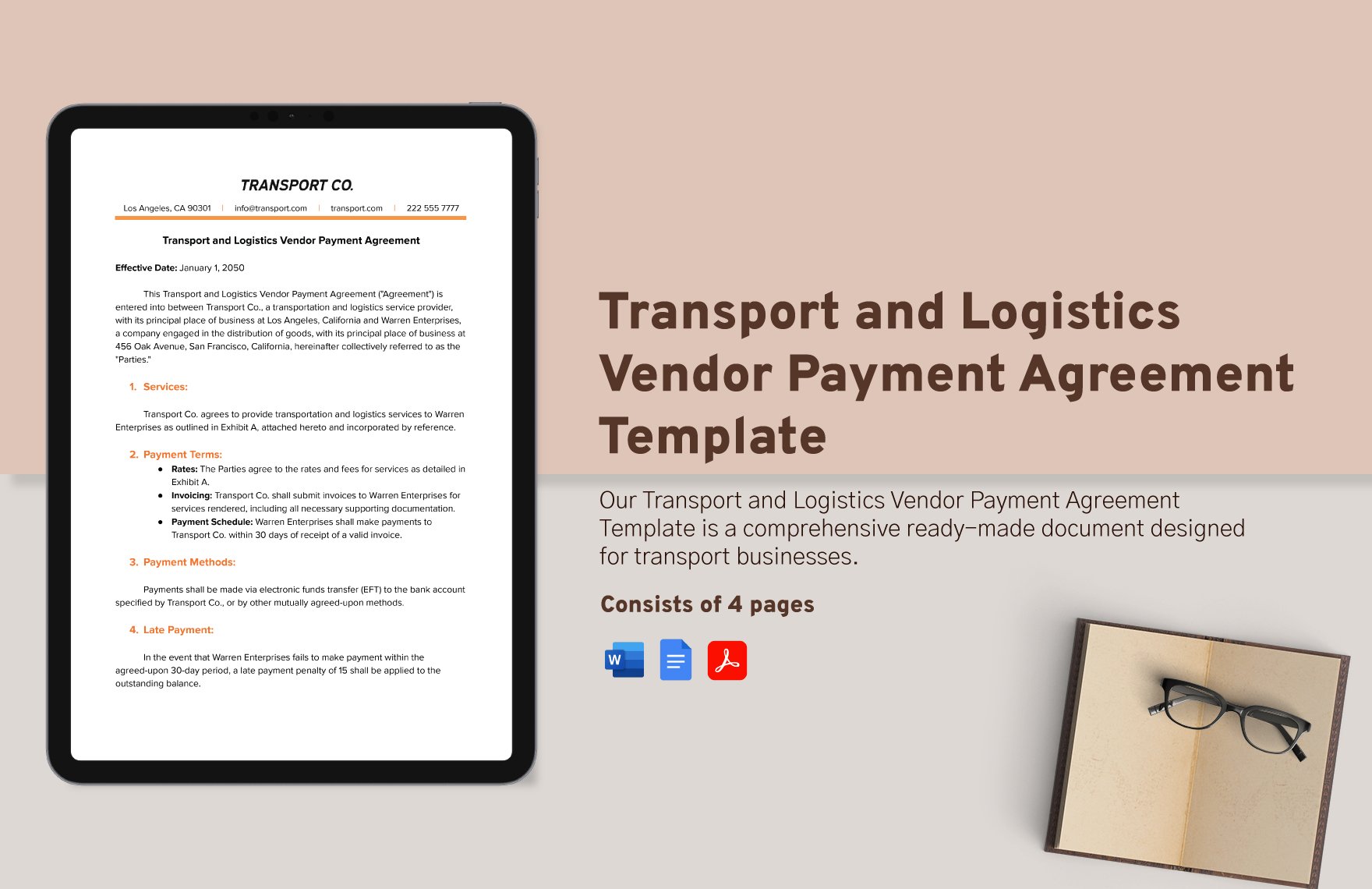 Transport and Logistics Vendor Payment Agreement Template in Word, Google Docs, PDF