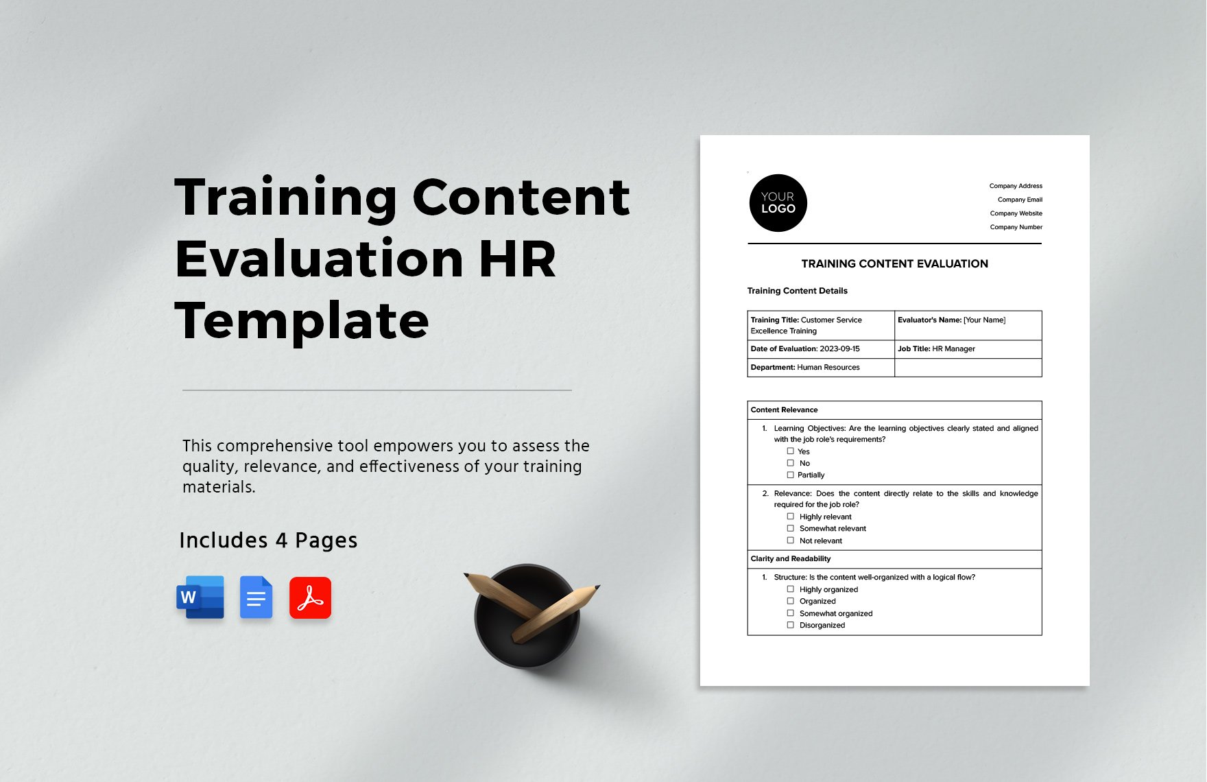 Training Content Evaluation HR Template in Word, Google Docs, PDF