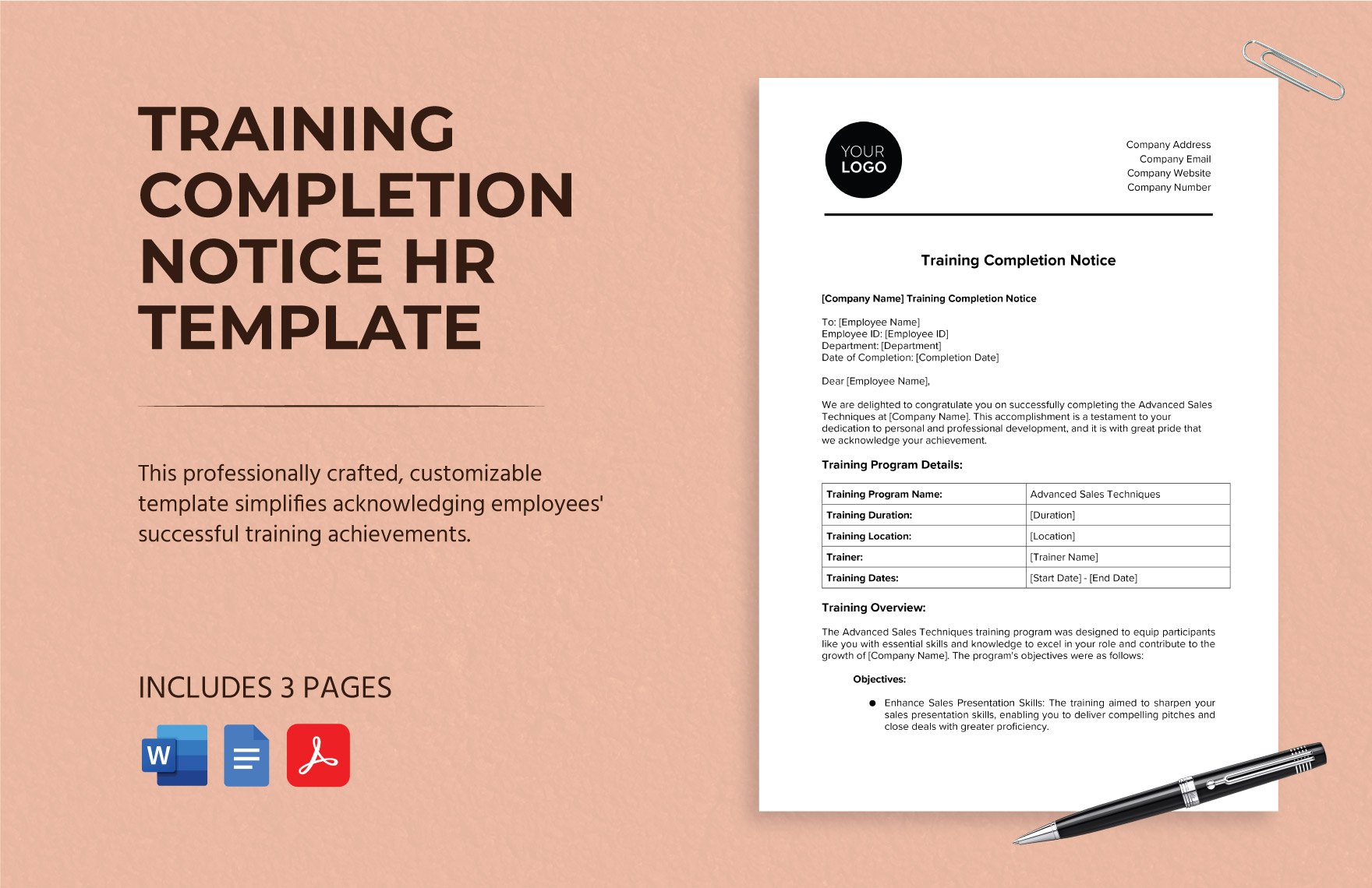 Training Completion Notice HR Template in Word, Google Docs, PDF