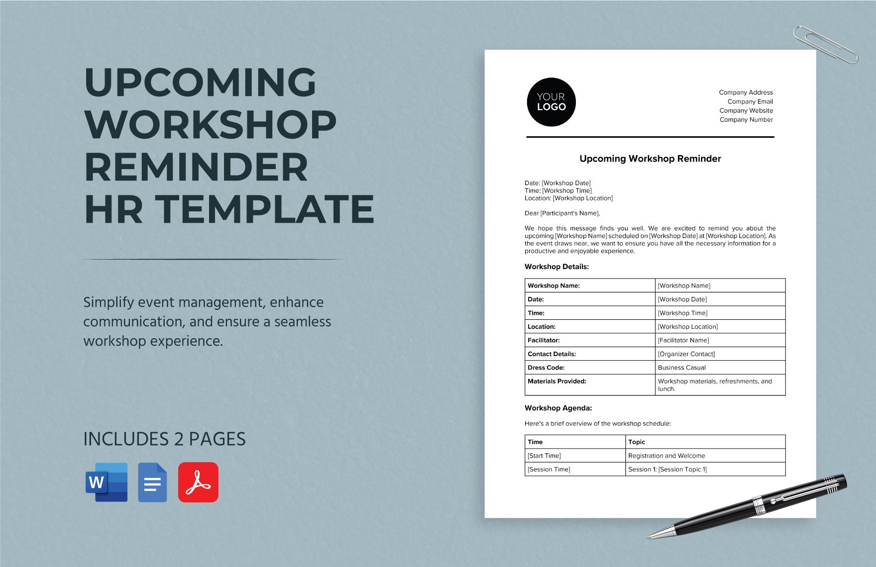 Upcoming Workshop Reminder HR Template in Word, Google Docs, PDF