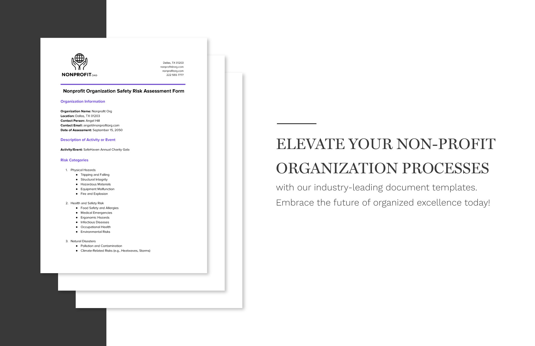 Nonprofit Organization Safety Risk Assessment Form Template