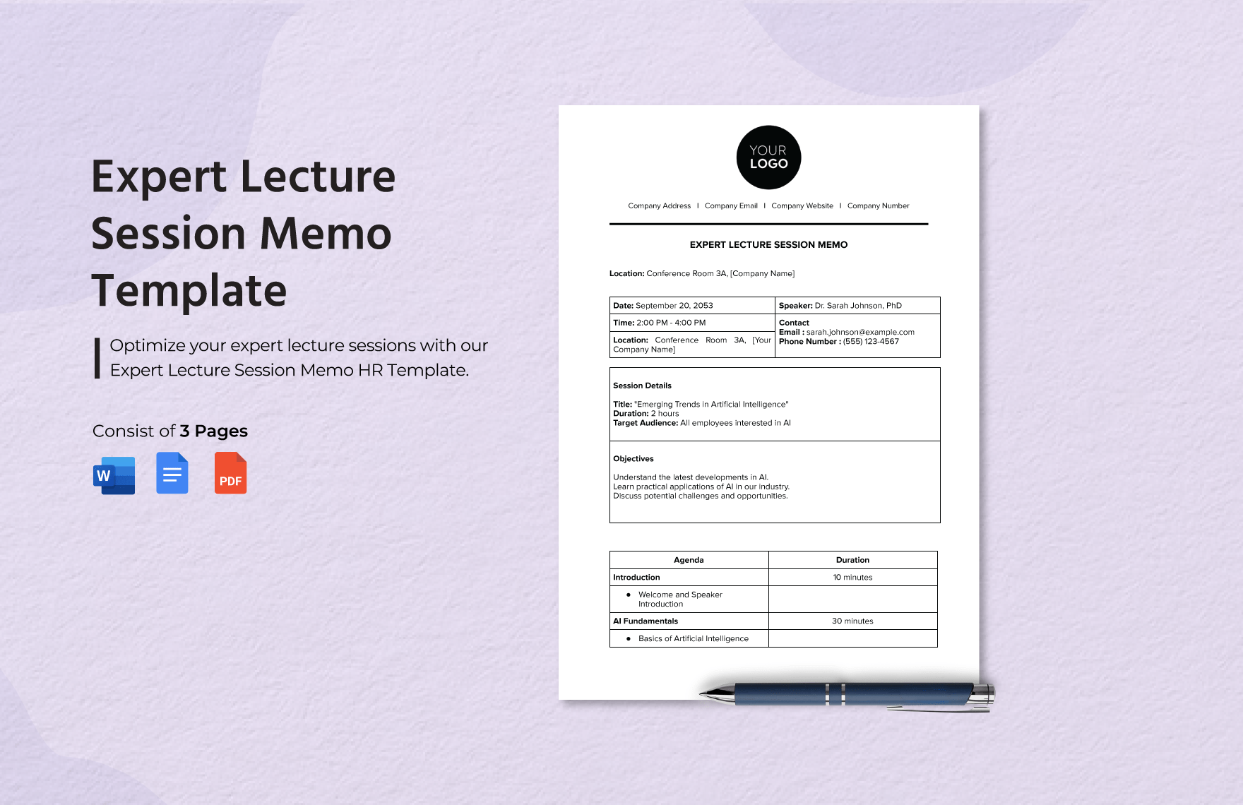 Expert Lecture Session Memo Template