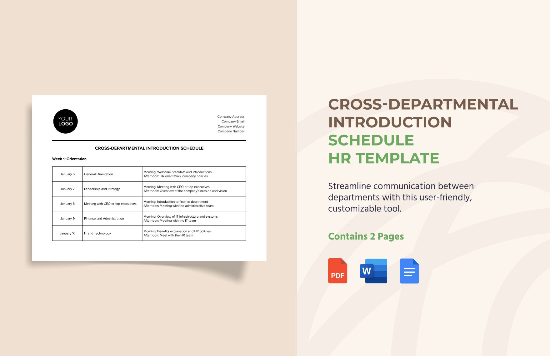 Cross-Departmental Introduction Schedule HR Template in Word, Google Docs, PDF