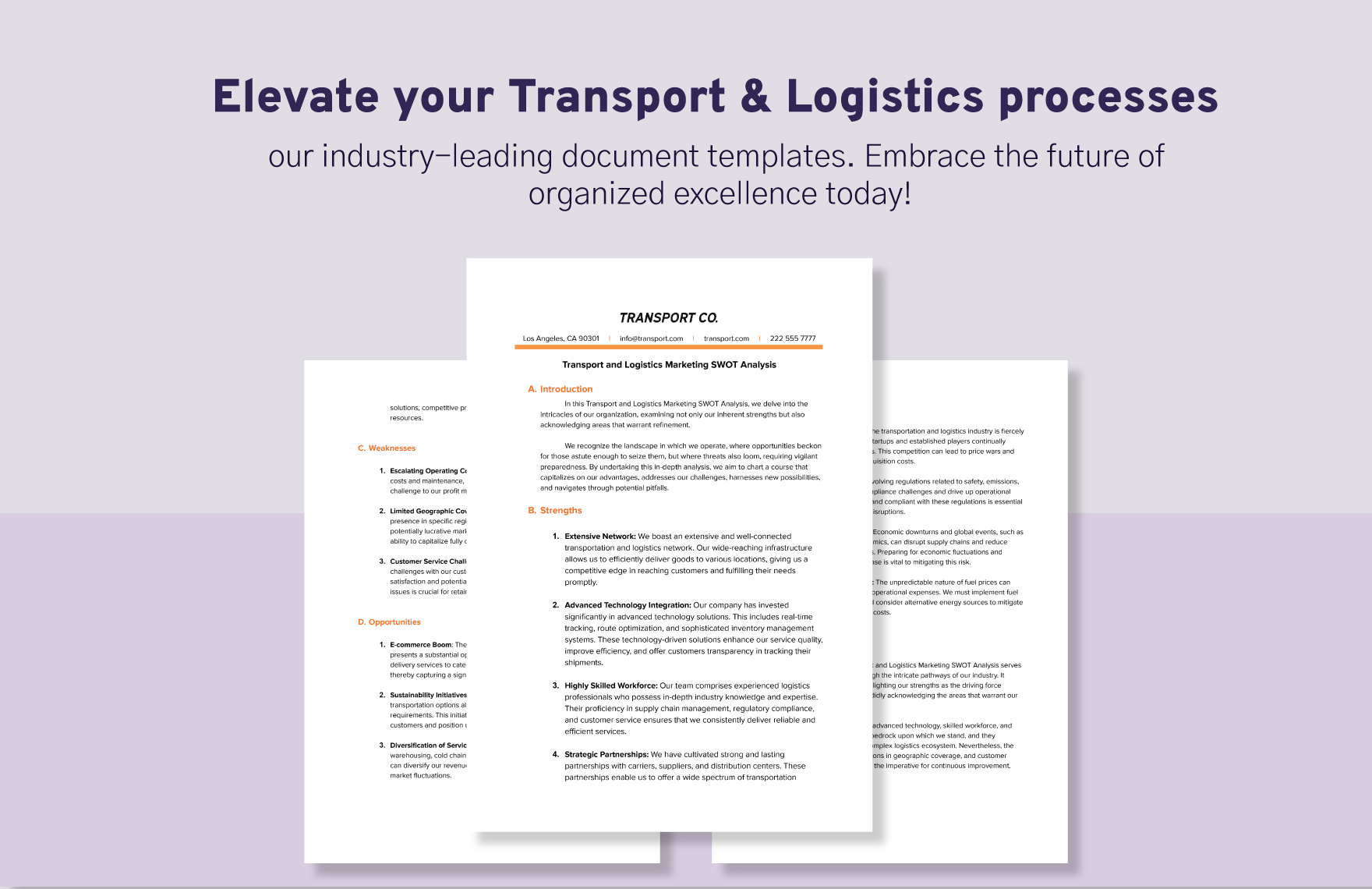 Transport and Logistics Marketing SWOT Analysis Template