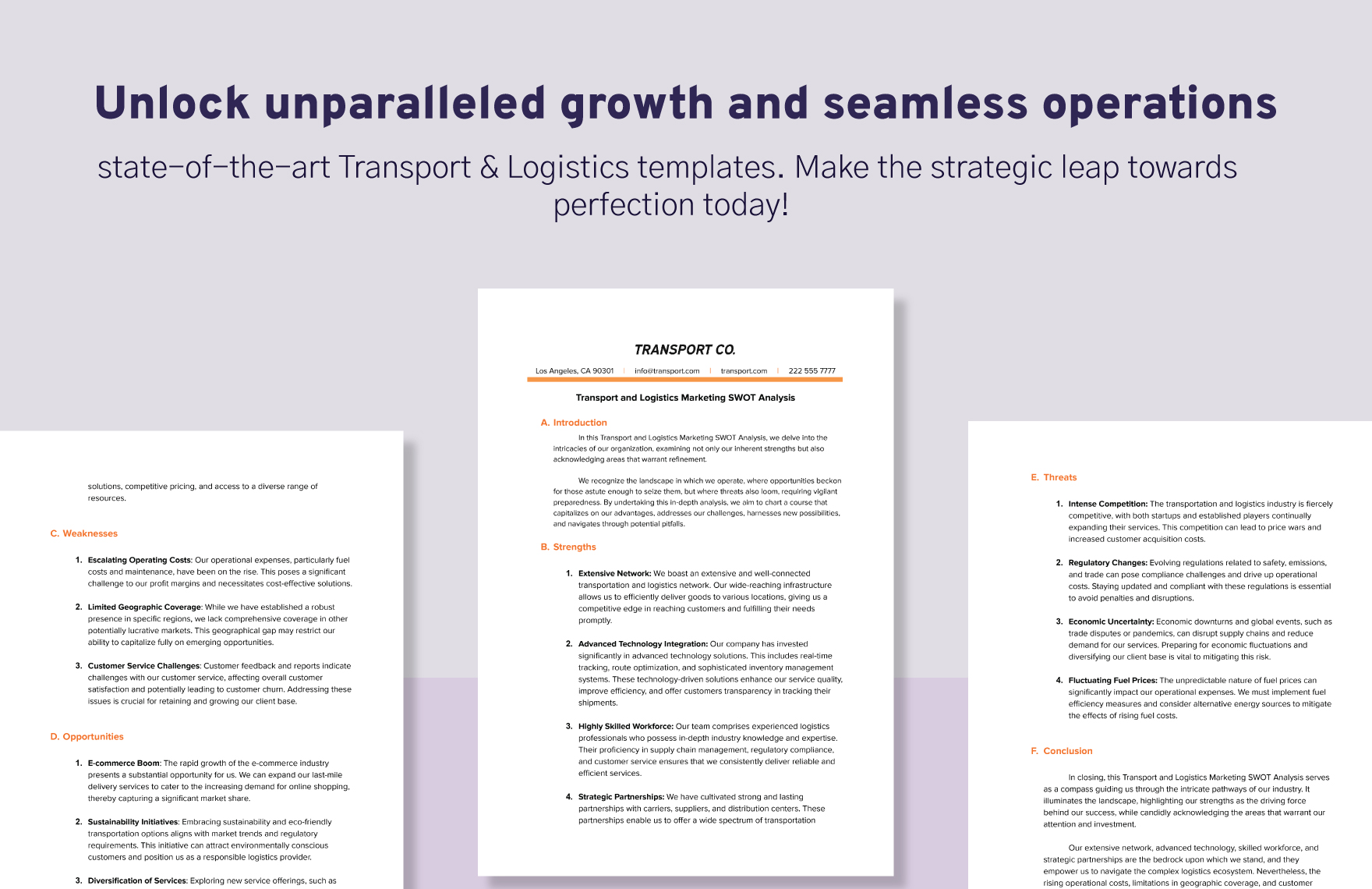 Transport and Logistics Marketing SWOT Analysis Template