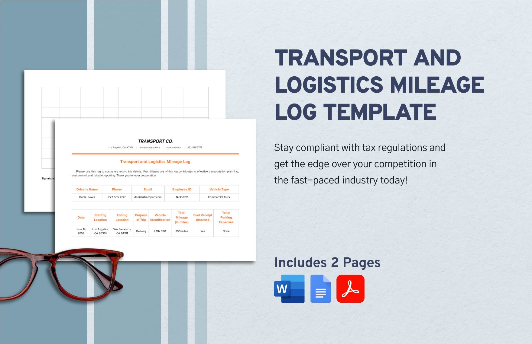 Transport and Logistics Mileage Log Template