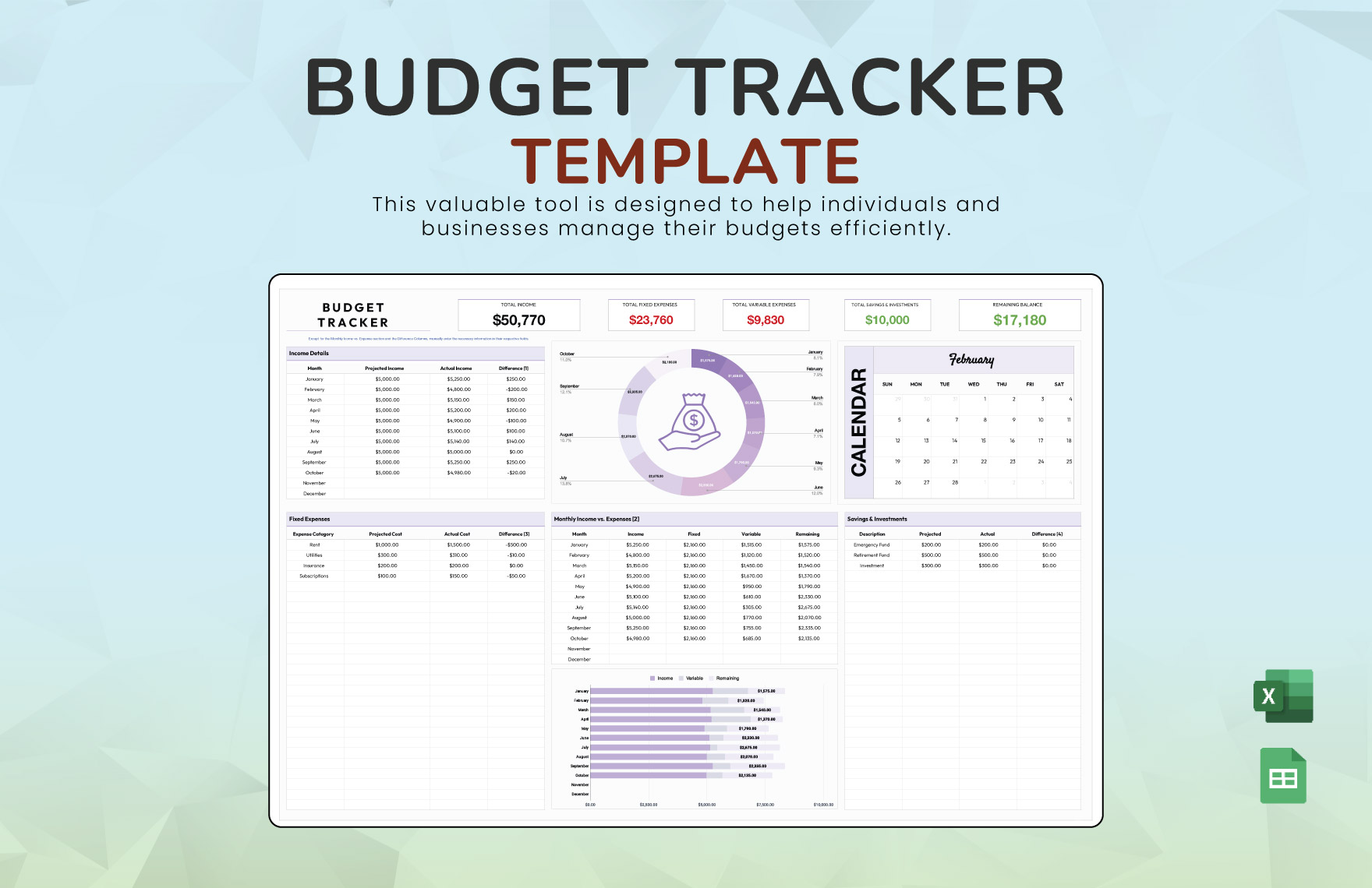 Free Budget Tracker Templates Editable And Printable
