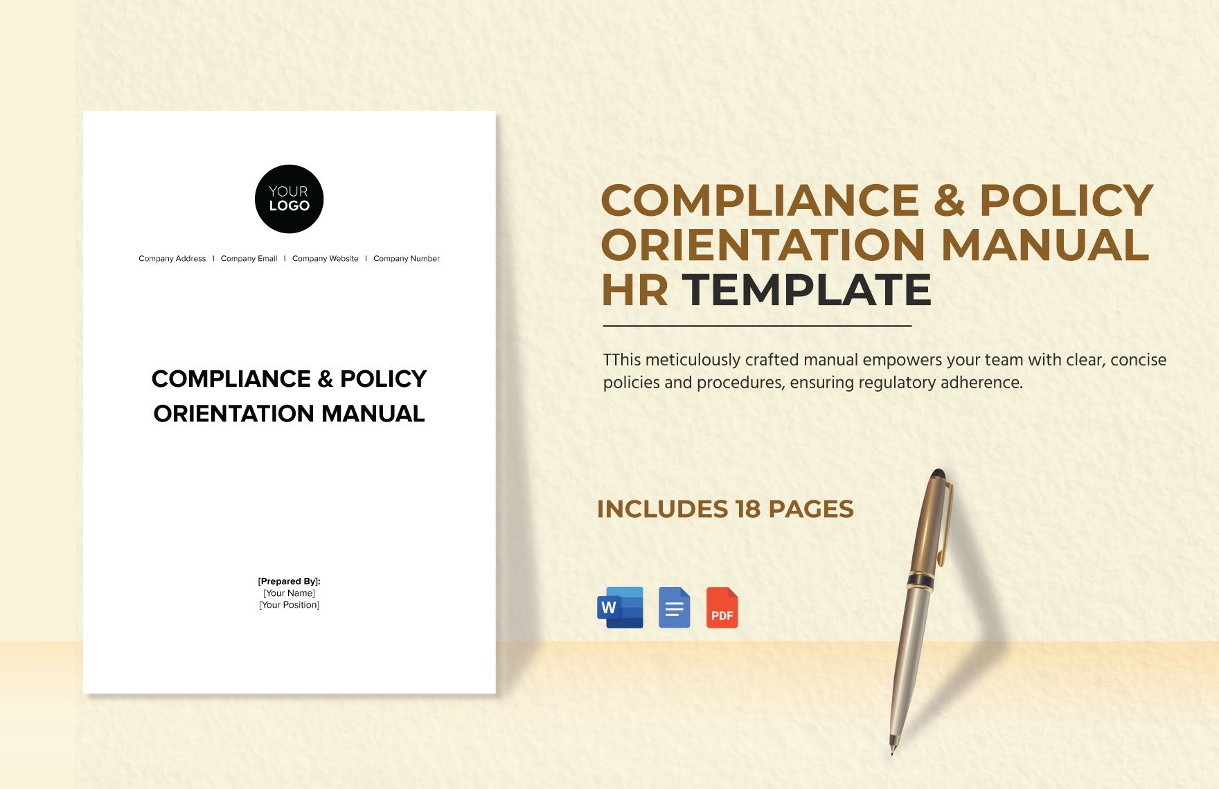Compliance & Policy Orientation Manual HR Template in Word, Google Docs, PDF