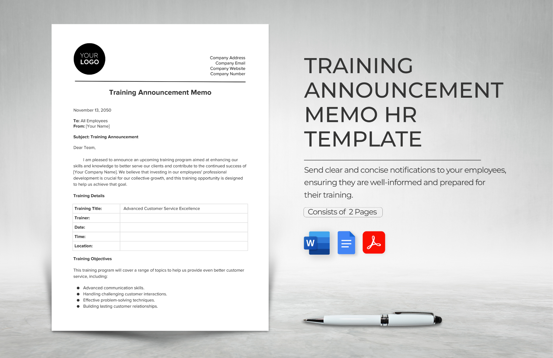 Training Announcement Memo HR Template