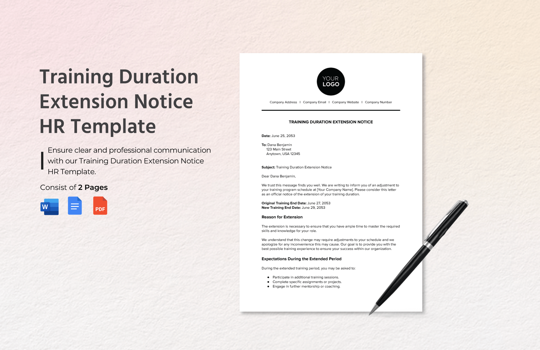 Training Duration Extension Notice HR Template