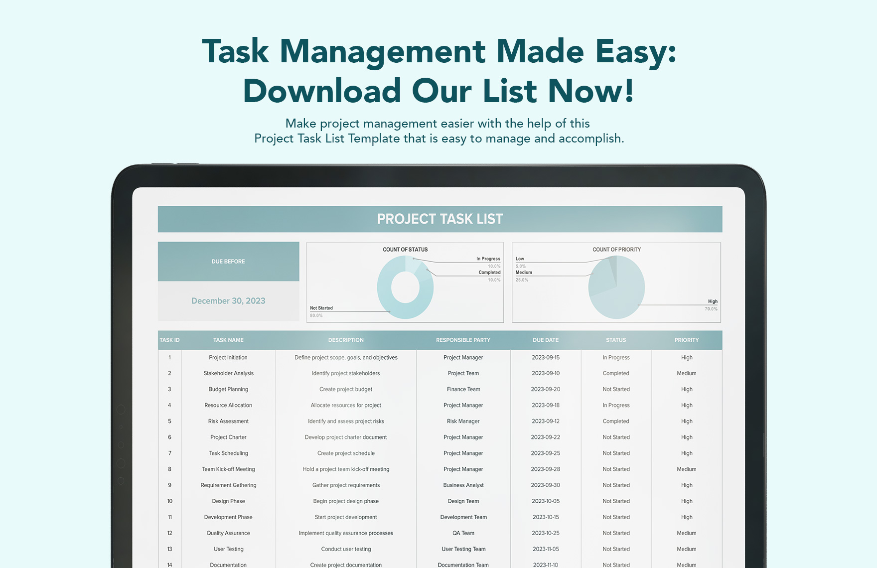 Project Task List Template - Download in Excel, Google Sheets ...