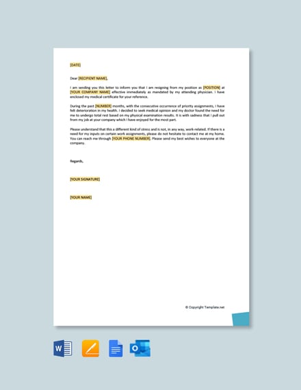 FREE Resignation Letter Template Due to Health Issues - Word (DOC ...