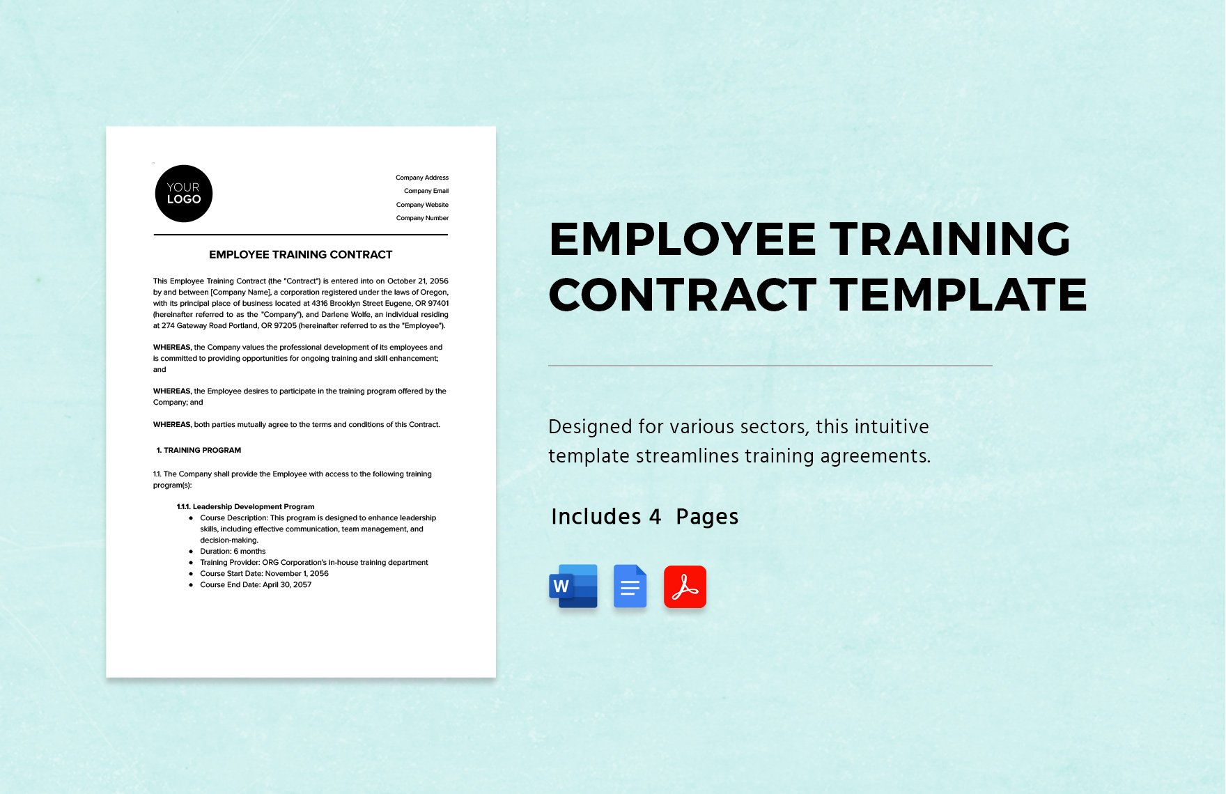 Employee Training Contract HR Template in Word, Google Docs, PDF