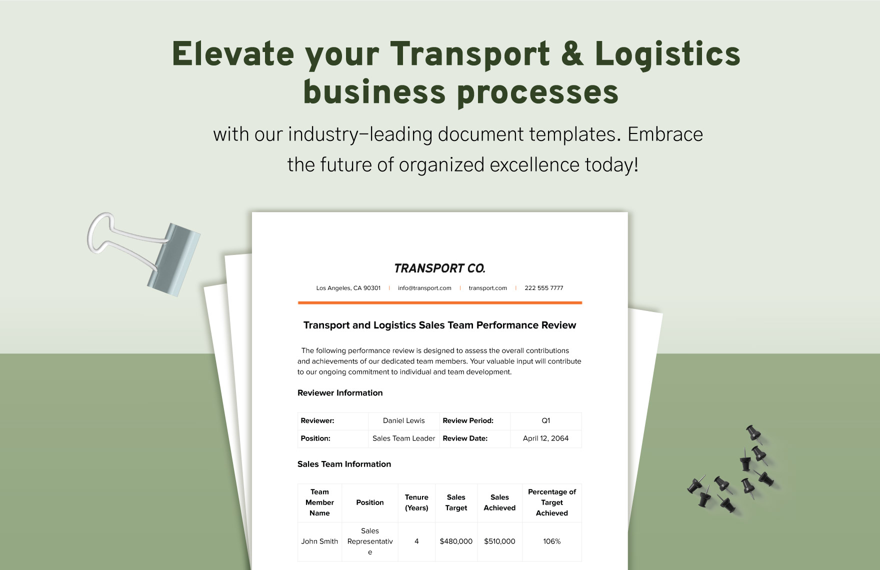 Transport and Logistics Sales Team Performance Review Template