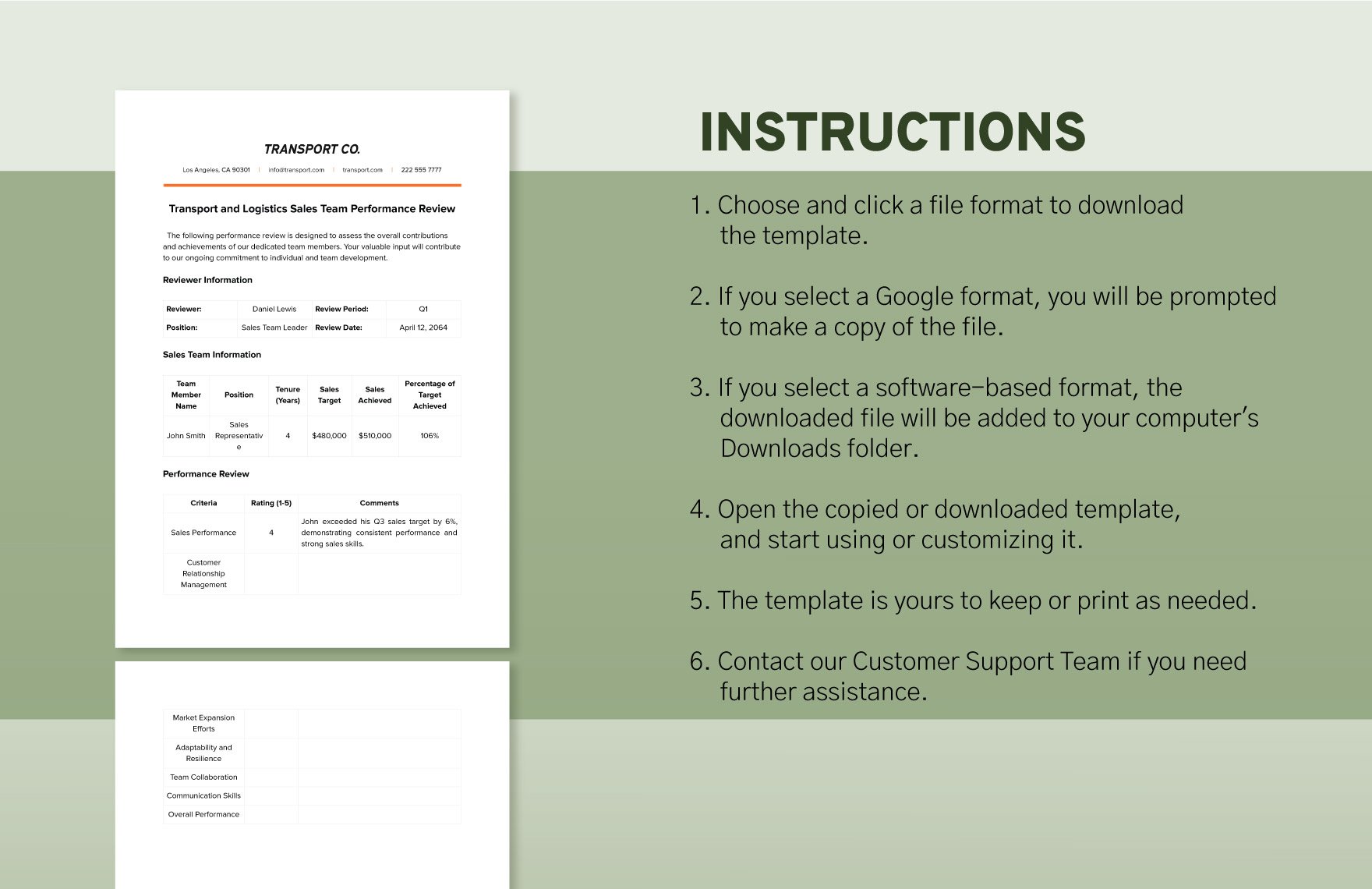 Transport and Logistics Sales Team Performance Review Template