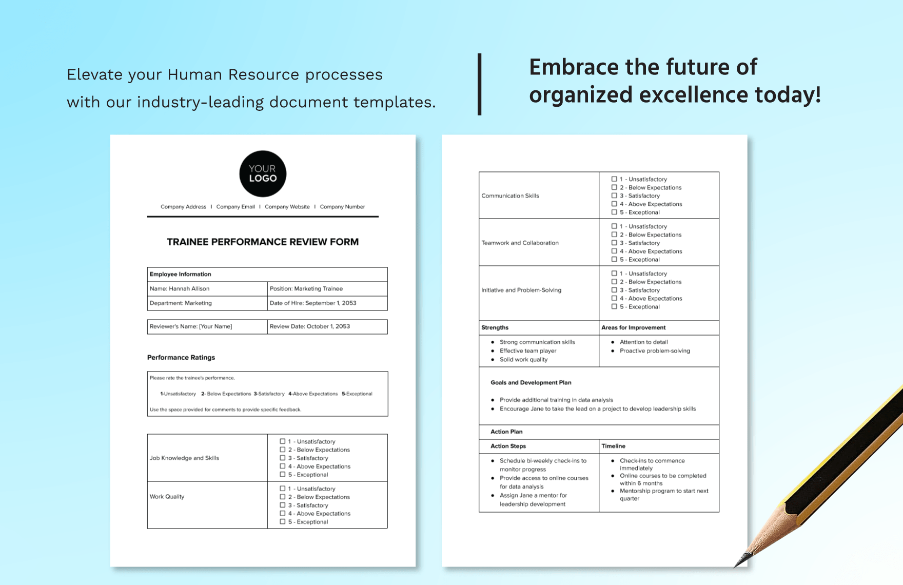 Trainee Performance Review Form HR Template