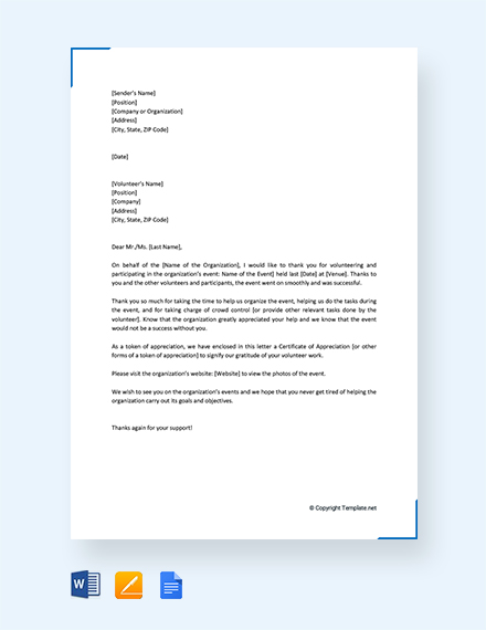 FREE Event Volunteer Thank You Letter Template - Word | Google Docs ...